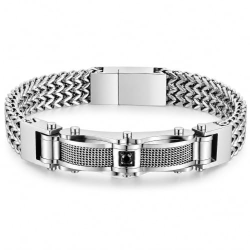 Stainless Steel Franco Chain Bracelet for Men with Cubic Zirconia Accent - image 9