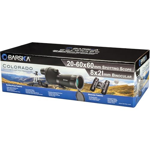 Barska 20-60x60 Spotting Scope with Tripod & 8x21 Compact Binoculars Combo – Premium Optics for Bird Watching, Hunting, Target Shooting, Wildlife & Outdoor Viewing