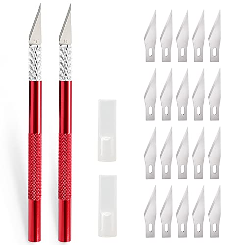 EHDIS 2 pezzi Cutter Precisione con 20 lame, coltello artigianale, coltello hobby, coltello da intaglio, taglierino per lavoro artistico fai da te taglio, scultura, pellicola per vetri, rosso