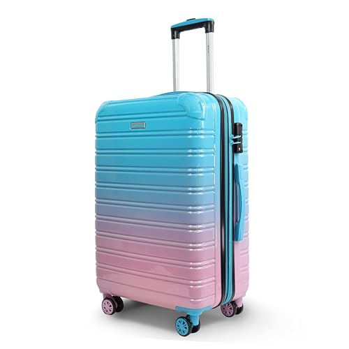 Blade Erweiterbares Handgepäck - Hartschalen Koffer Trolley - Leichter Reisekoffer Handgepäck aus ABS+PC mit TSA Schloss - 4 Spinner Räder Koffer- Rollkoffer (Blau-Pink-L)