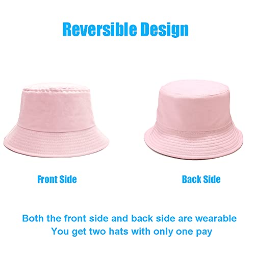 Image of Bucket Hat for Women Men, Reversible Cotton Summer Sun Beach Cap Solid Color Style