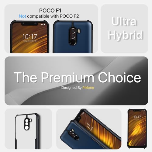 Image of Outlouders Back Cover for Mi Poco F1 | Ultra Hybrid Transparent | Full Camera Protection | Raised Edge | Crystal Clear Bumper Case (Black)