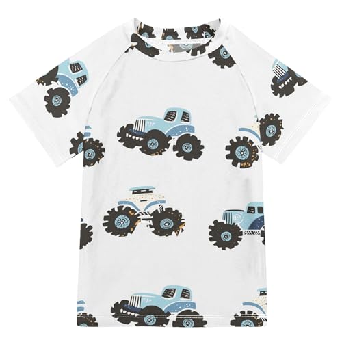 Rainbow Trucks Car White Bathing Suit Girls Sun Protection Kids Rash Guard Swimwears Baseball Shirts for Little Boys 5-6T
