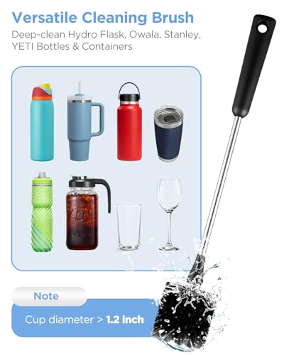Image of EasyAcc Water Bottle Cleaner Brush, 4 Pack with 2 Long 15-Inch Brushes, Straw Cleaner & Mini Detail Tool for Owala, Stanley, Hydro Flask, YETI Tumblers, Mugs and Jars, Black