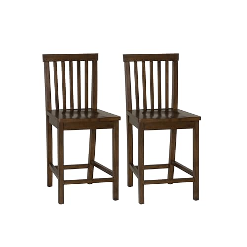 Butaco de madera de caucho con acabado en tinte nogal, altura de asiento 24 pulgadas, juego de 2 unidades miniatura 1