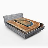 ABAKUHAUS Letra D Sábana Elastizada, Rayado Rough Fuente, Suave Tela Decorativa Estampada Elástico en el Borde, 160 x 200 cm, Naranja Azul Gris