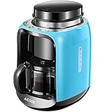 Cafetera con Molinillo, 2 en 1 Cafetera Automatica Molinillo Integrado, Aicook cafetera Goteo Función de Calentamiento Automático, (600ml) 2-6 Tazas Cafetera de Filtro con Jarra de Vidrio, 600W, Auzl (Azul)