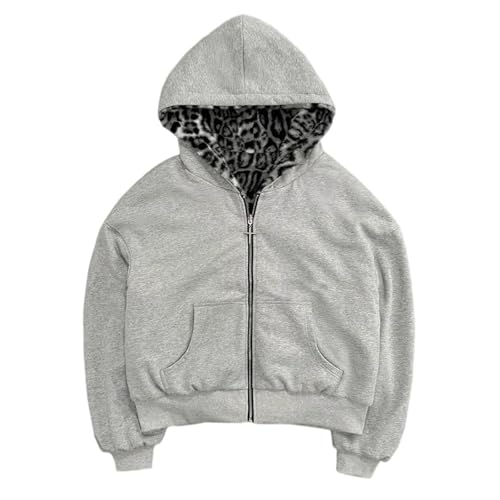 Sweat à capuche femme motif léopard veste polaire manches longues