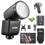 Godox V1 mid F V1midF TTL Flash for Fujifilm, Touchscreen Round Head mini Flash, 1.7s Recycle Time, Approx. 650 Full Power Flashes, 2W LED Modeling Lamp, 1/8000 HSS, Li-ion Battery Speedlight for Fuji