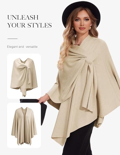 FUGREEN Shawl Wraps for Women Cross Front Poncho Sweater Knitted Elegant Cape for Fall Winter2