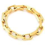 COOLSTEELANDBEYOND Pulsera Cadena Paperclip de Acero Inoxidable Dorado para Hombre, Joyería de Lujo Pulida, Regalo Masculino de Aniversario