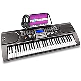 MAX KB1 - Digital Piano Keyboard, E Klavier mit Notenständer, Kopfhörer, 61 Tasten und Eingebauten Lautsprechern, Lernfunktion, LCD-Display, 24 Demo-Songs und Aufnahmefunktion Keyboard Piano - Schwarz