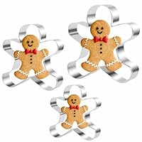 Gingerbread Man Cookie Cutters Set, 3 PCS Gingerbread Man Biscut Cutters Set Stainless Steel Christmas Cookie Cutters with Red Environmental PVC Edge