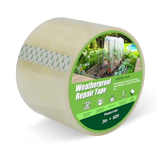 Baiyouli Greenhouse Repair Tape 3 In x 82 Ft 6mil Clear Polythene Heavy Duty Waterproof UV Resistant Tapes for Polytunnel Greenhouse Cover Plastic Sheeting Repair