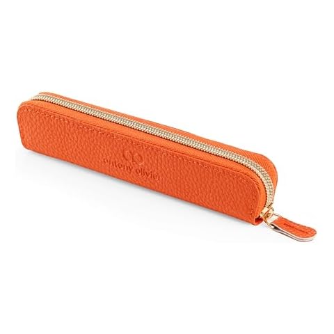 Antony Olivier Leather Pencil Case - Compact Orange Pouch Cover