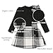 TITKKOP Toddler Girl Plaid Outfits Fall Winter Dress Knit Ribbed Bow Sweatshirt Tops and Button Fashion Skirts Set（black+white,5T