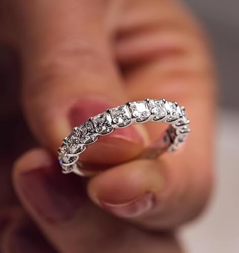 2.00 Carat Princess Cut Lab Created Diamond Half Eternity Wedding Band Ring, 14K White Gold Finish, 925 Sterling Silver