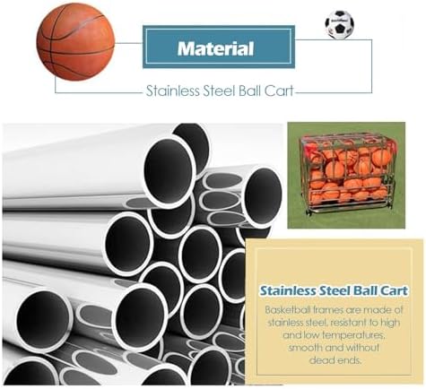 Basketball Cart Storage Rack - Metal Rolling Sports Ball Organizer with Lockable Lid, Large Capacity for Gym & School, Ideal for Clubs and Equipment Garage