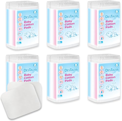 Image of Baby Cotton Pads for Diaper Change by Destalya | 360 Count | Soft Large | Sensitive Skin | Lint-Free |100% Cotton Squares (Maxi Pads 360)