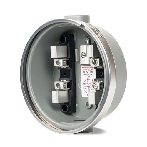 100 Amp Meter Socket, 4 Jaw Meter Base, 240V 3 Wire Ring Type, with Horn Bypass Meter Cover Plate, Suitable for Overhead/Underground Feed