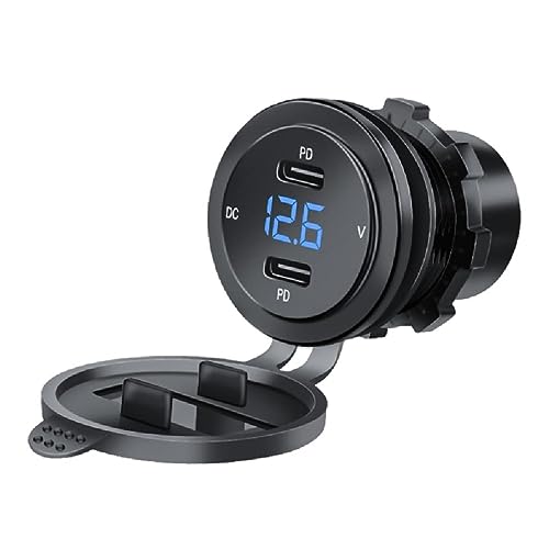 PD40W 車の充電器ソケット Type-C アウトレット QC3.0 USB 充電器ソケット LED 電圧計付き電源ソケットバイク用 Pd Type-c USB ポート車の急速充電器ソケット電源コンセントパネルマウント