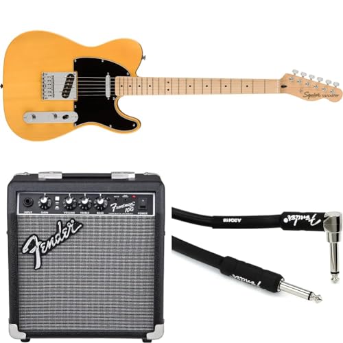 Bundle of Squier by Fender Affinity Series Telecaster, E-Gitarre, Butterscotch Blonde + Fender Frontman 10G, Gitarrenverstärker + Fender Professional Series Instrumentenkabel, 3m, Gerade/Abgewinkelt
