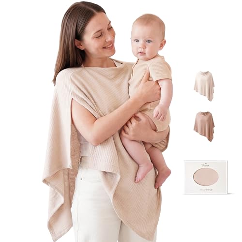 Image of Konssy Nursing Cover for Breastfeeding, Soft & Breathable Privacy Poncho, Multi-Use Feeding Shawl, Comfortable & Portable Breastfeeding Cover for Women (Beige)