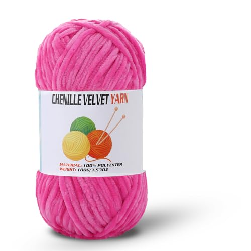 Image of Velvet Chenille Chunky Yarn, Handcrafts Weaving Soft Chenille Yarn for Crocheting Clearance, Used for Making Baby Yarn Blanket, Clothes, Knitting Creations (1 - Deep Pink)