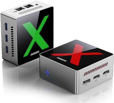 AIOEXPC Mini PC Ιntel Alder Lake N100,Mini PC Windows 11 Pro LPDDR5 16GB RAM 512GB SSD,WiFi6,BT5.2,Mini Desktop PC 2xHDMI,1xDP,4K UHD,Mini PC mit 3 RGB-Lichtmodi für Büro/Heim/Geschäft