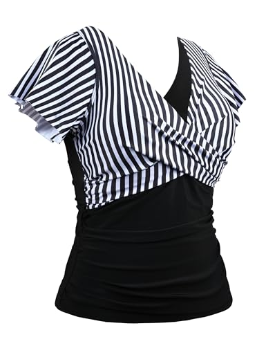 Tankini à armatures gainant rayures noires et blanches taille 16 Hilor