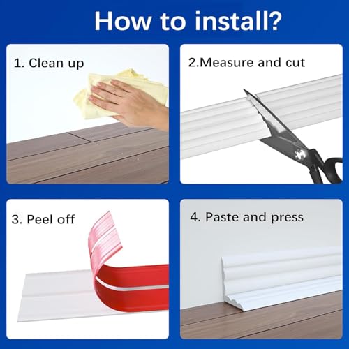 Image of 20 mm Multifunctional Decorative Strips, Self-Adhesive, Used for Corner Protection, Edge Protection, Flexible Trim for Doors, Windows, Walls and Floors, Peel and Stick, Soft Skirting Board (White, 6M)