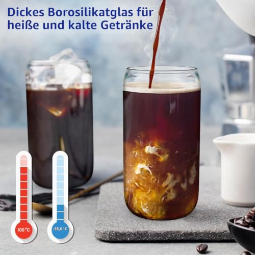 Foto von JORTINE 4er Set Glas mit Deckel und Strohhalm, 500ml Trinkgläser mit Deckel