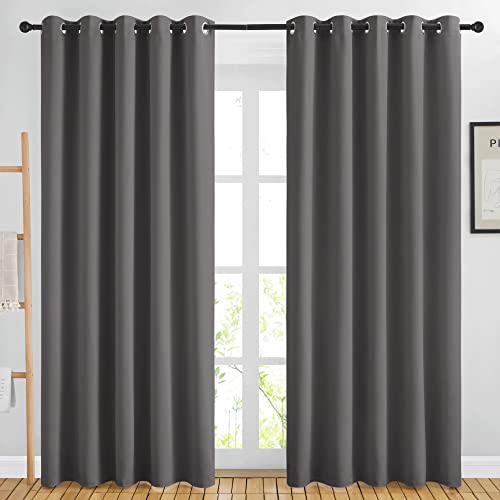 NICETOWN Blackout Curtains Panels for Bedroom - 3 Pass Microfiber Noise Reducing Thermal Insulated Solid Ring Top Blackout Window Drapes (2 Panels, 66