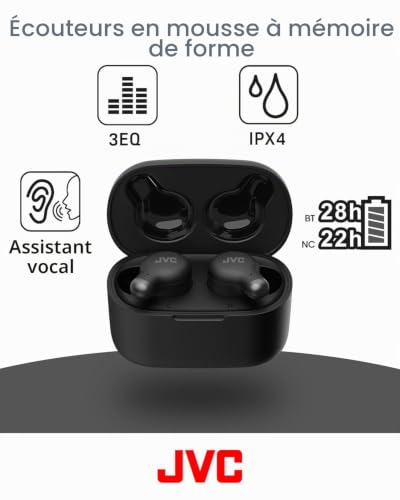 JVC True Wireless écouteurs avec réduction de Bruit Confortables et Design Embouts en Mousse à mémoire de Forme 3 Modes sonores Bluetooth 5.3 Autonomie 28H HA Z250T B - vue 8