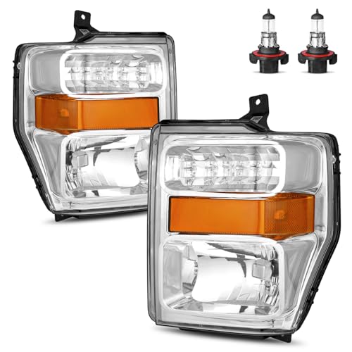 ROADEAL Halogen Headlights Assembly for 2008 2009 2010 Ford F250 F350 F450 F550 Super Duty Headlamp Replacement High/Low Beam W/Bulbs Driver&Passenger Side