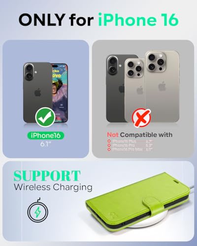 OCASE for iPhone 16 Case, PU Leather Wallet, Magnetic Flip Folio Cover with RFID Blocking, Card Holders, Shockproof TPU - Image 2
