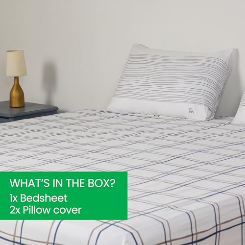 Image of United Colors of Benetton King Size Bedsheet Set | 100% Cotton 210 TC Double Bed Sheet with 2 Pillow Covers | Soft, Skin-Friendly & Fade-Resistant, Boutique Collection