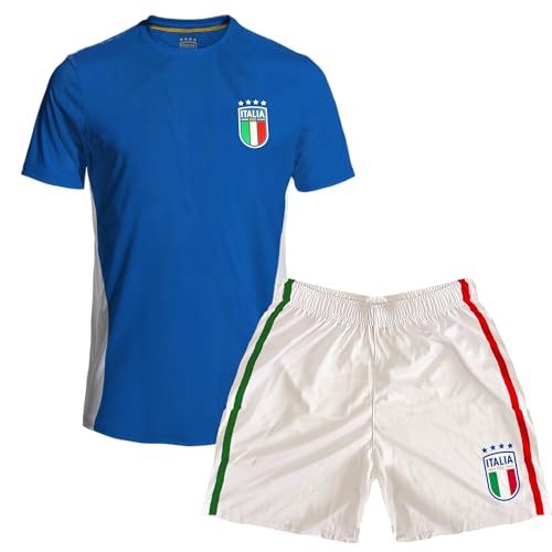 ITALIA FIGC Kit Fútbol Niño - Forza Azzurri. Camiseta y pantalones cortos de fútbol. Conjunto de fútbol para niño, ajuste regular, Azul y blanco., 14 años