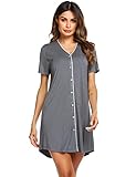 ADOME Nachthemd Damen Kurzarm Nachtkleid Kurz Pyjama Schlafanzüge Negligee Stillen Sleepshirt Schlafshirt Sleepshirt Sleepwear Kleid Sleep Tee Nachtwäsche Knopfleiste Sexy V-Ausschcnitt Modal Grey XL