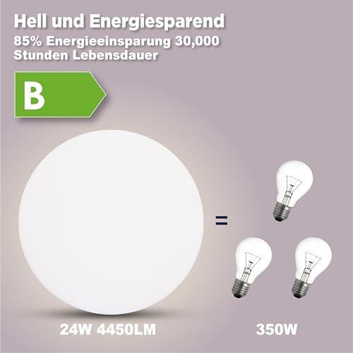 L5L3D LED Deckenleuchte Φ35cm, IP54 Wasserfest, 195 lm/W 4450LM 24W 4000K Neutralweiß, Rahmenloses Design für Küche, Badezimmer, Wohnzimmer, Flur, Keller und Balkon (mit Energieklasse-B Lichtquelle)