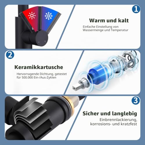 HOMELODY Wasserhahn Küche Schwarz, Küchenarmatur mit LED-Temperaturanzeige – Ansicht 5