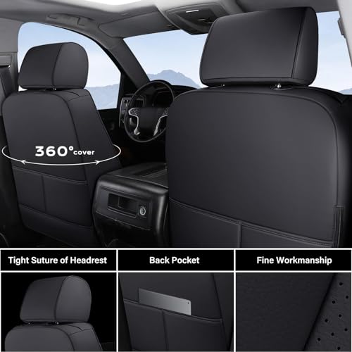 Image of Coverado Chevy Silverado Seat Covers, Faux Leather Seat Covers Fit for Chevy Silverado GMC Sierra 2007-2025 1500, 2015-2025 2500HD 3500HD Crew Double Extended Cab (Front, Black)