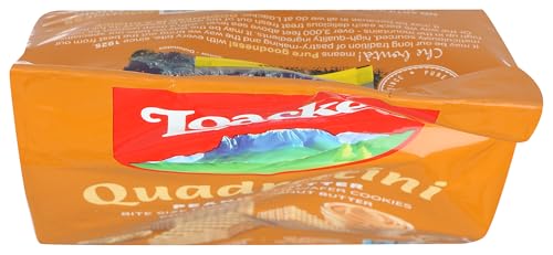 Image of Loacker Quadratini Peanut Butter bite-size Wafer Cookies - 30% Less Sugar - Premium Crispy Wafers with Peanut Butter cream filling - great for snacks & desserts- Non GMO - LARGE Snack Bag 250g /8.82oz