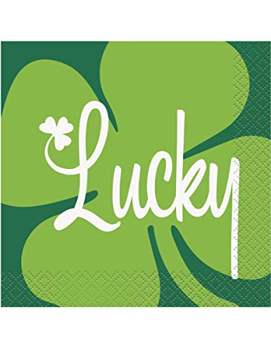 Unique St Patrick's Day Lucky Shamrock 10" Beverage Napkins, Green, 16 CT