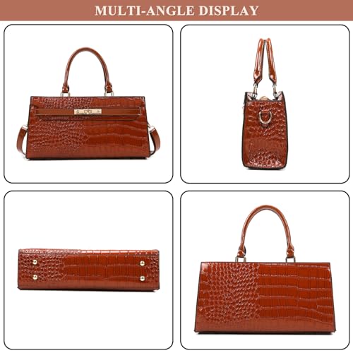 Women PU Leather Handbag Retro Crocodile Print Large Capacity Satchel Ladies Stylish Top Handle Crossbody Shoulder Bag2