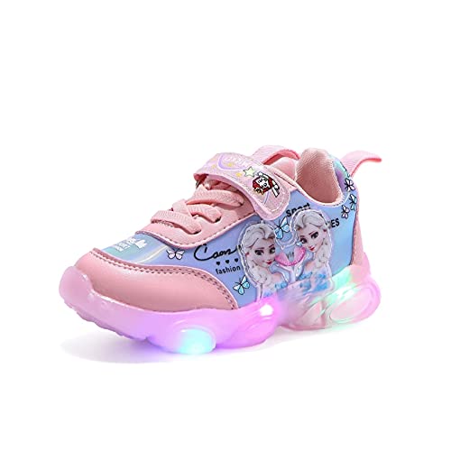 Baskets Lumineuses LED pour Enfants, Chaussures de Filles Elsa,LED Enfants Sneakers Lumineux entraîneurs Respirants,légers,résistant à l'usure Velcrofasteners Chaussures Sport en Plein air Clignotant Cover