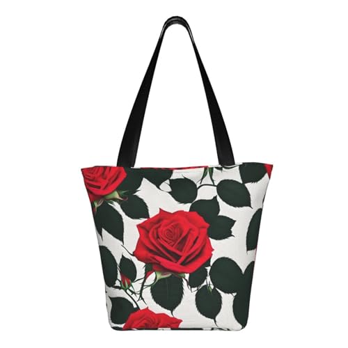 Rustic Red Rose Print Comfortable Shoulder Bag Summer HandbagTravel Beach Work Daily Use Versatile Carry3