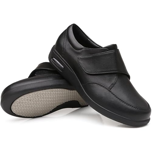 Aocase Zapatos Diabeticospara Personas Mayores,Zapatos para Ortopédicos Diabéticos de Cuero,Zapatos para Caminar De Cuero Ajustables Edema Zapatos,Negro,42EU