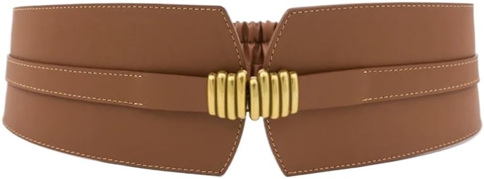 JSEIAJB Women's Outerwear With Wide Waistband And Waist ClosureGold Button Leather Elastic Waistband