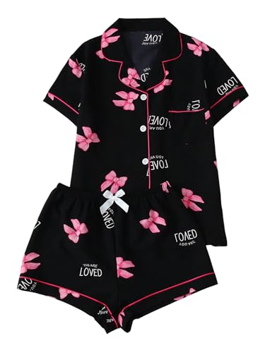 Image of Verdusa Pajamas For Women Set 2 Piece Summer Pajama Sets Cute Pjs Lounge Matching Button Shirt with Shorts